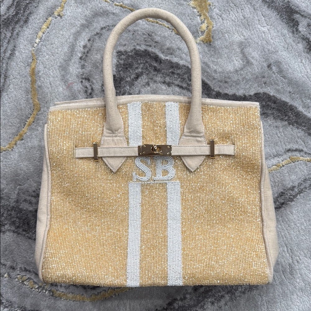 LILY & BEAN BEADED TOP HANDLE TOTE HANDBAG